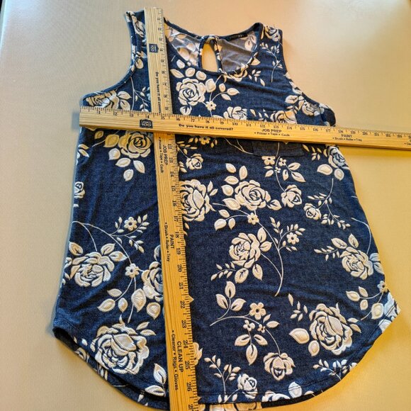 Papermoon Sleeveless Knit Top Medium Blue White Embroidered Flowers Cottagecore - Picture 5 of 8
